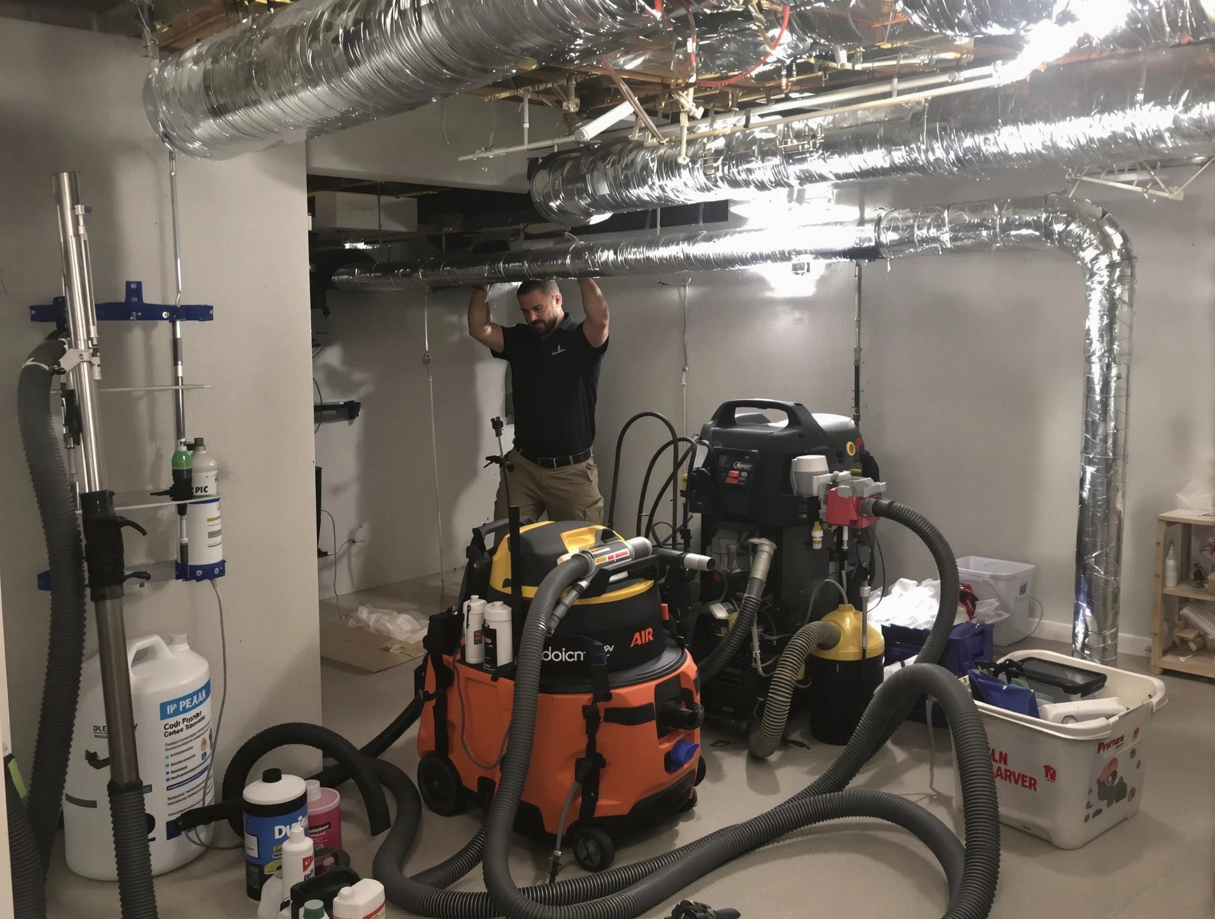 Helena Air Duct Cleaning specialist performing professional mold removal from air ducts using safety equipment in Helena
