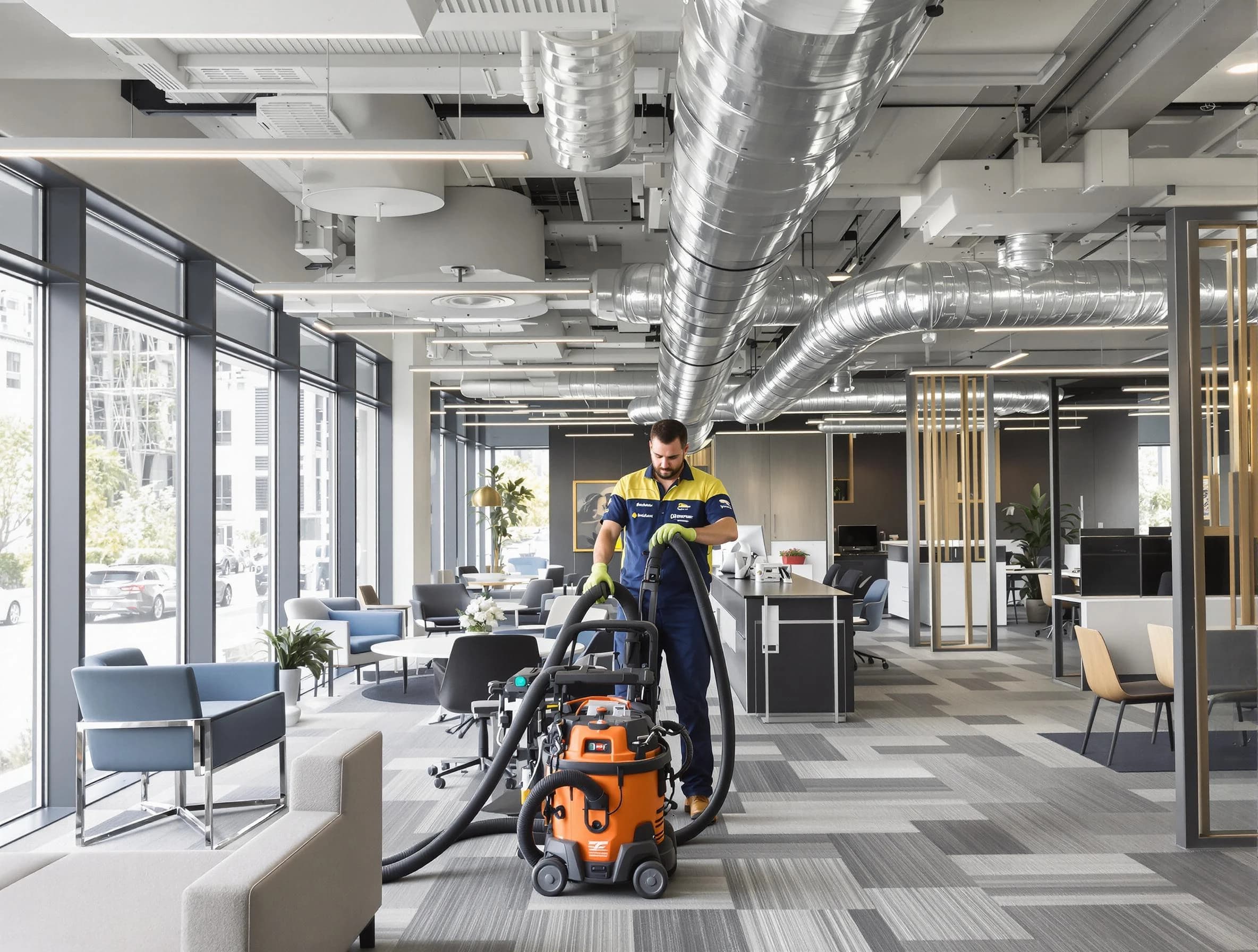 Helena Air Duct Cleaning team performing thorough commercial duct cleaning at a Helena business center