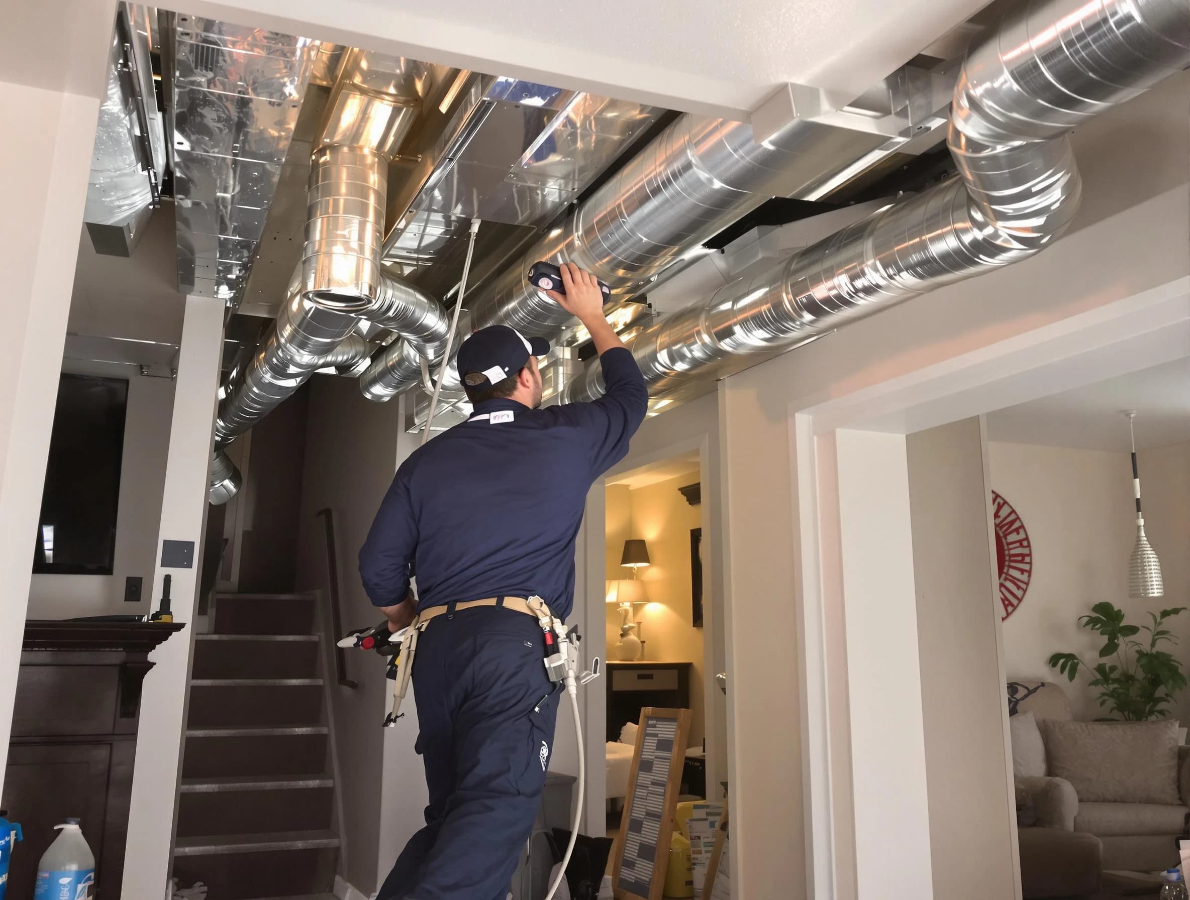 Helena Air Duct Cleaning expert performing specialized duct cleaning in a mobile home in Helena